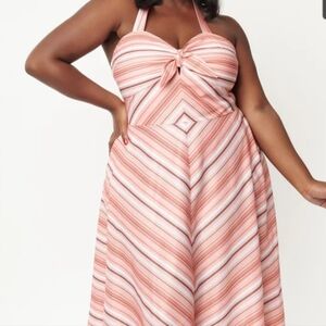 Unique Vintage Plus Size Coral & Peach Stripe Swing Dress - 2X/18